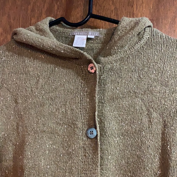 Isabella Bird Size Small Silk/Wool Blend Olive Green Hooded Sweater, button up - Picture 2 of 7